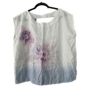 J Jill Pure Jill Linen Watercolor Floral Top Size Large